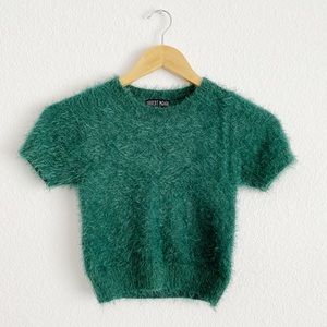 Current mood fuzzy cropped shirt